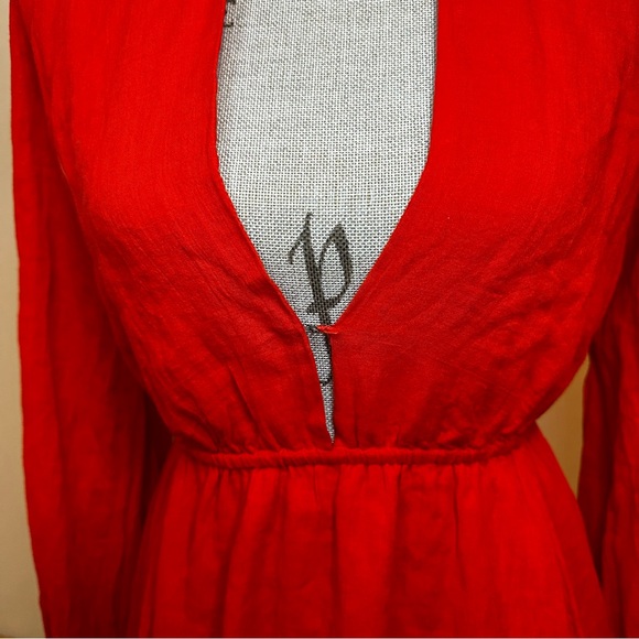 Free People Formentera Long Sleeve Mini Dress Red - Small Oversized - Picture 10 of 16